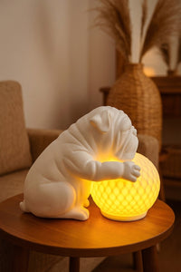 Bulldog Night Light, Sculptural Dog Table Lamp with Glowing Orb 7