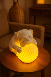 Bulldog Night Light, Sculptural Dog Table Lamp with Glowing Orb 8