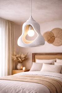 Organic Sculptural Pendant Light — Textured Plaster-Look Ceiling Lamp with Open Cutout Design 9
