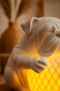 Bulldog Night Light, Sculptural Dog Table Lamp with Glowing Orb 11
