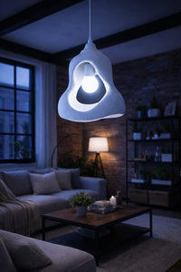 Organic Sculptural Pendant Light — Textured Plaster-Look Ceiling Lamp with Open Cutout Design 4