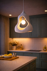 Organic Sculptural Pendant Light — Textured Plaster-Look Ceiling Lamp with Open Cutout Design 2