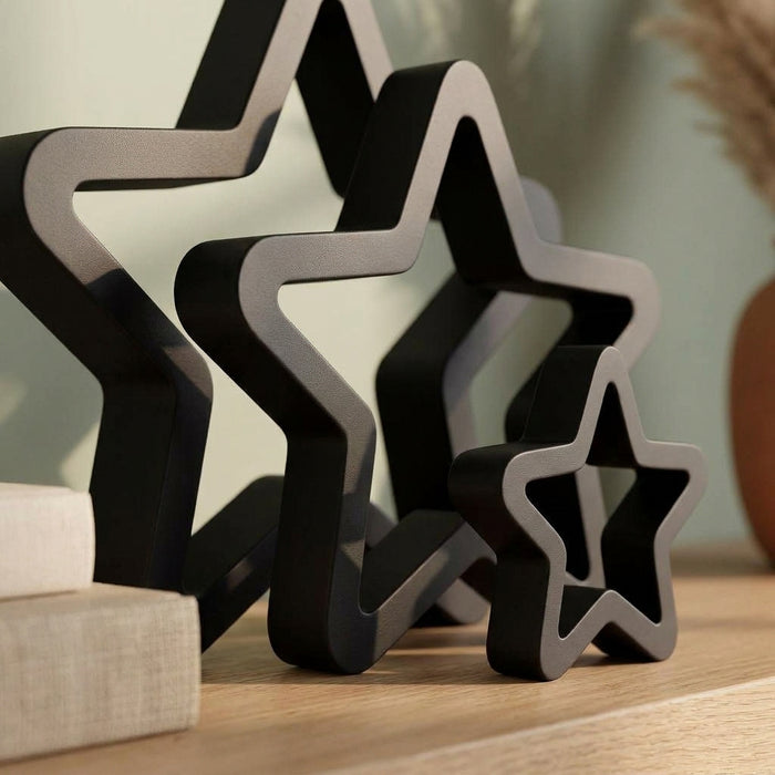 3-Piece Decorative Star Sculpture Set — Modern Geometric Shelf Decor, Matte Charcoal