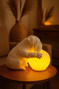 Bulldog Night Light, Sculptural Dog Table Lamp with Glowing Orb 14