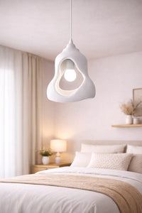 Organic Sculptural Pendant Light — Textured Plaster-Look Ceiling Lamp with Open Cutout Design 8