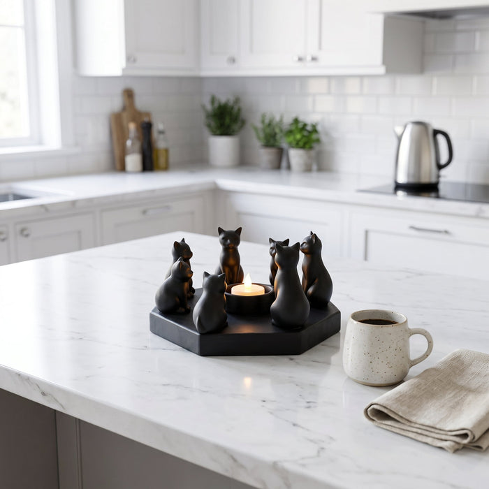 Black Cat Ring Candle Holder — Whimsical Tabletop Decor