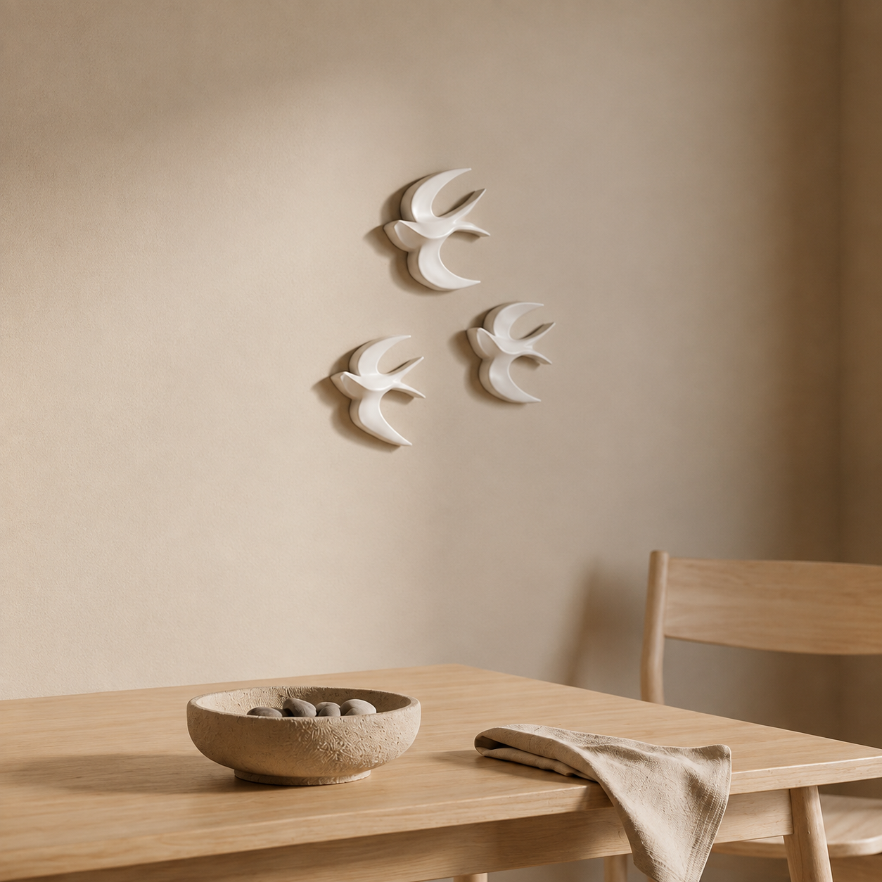 Swallow bird wall art set above dining table