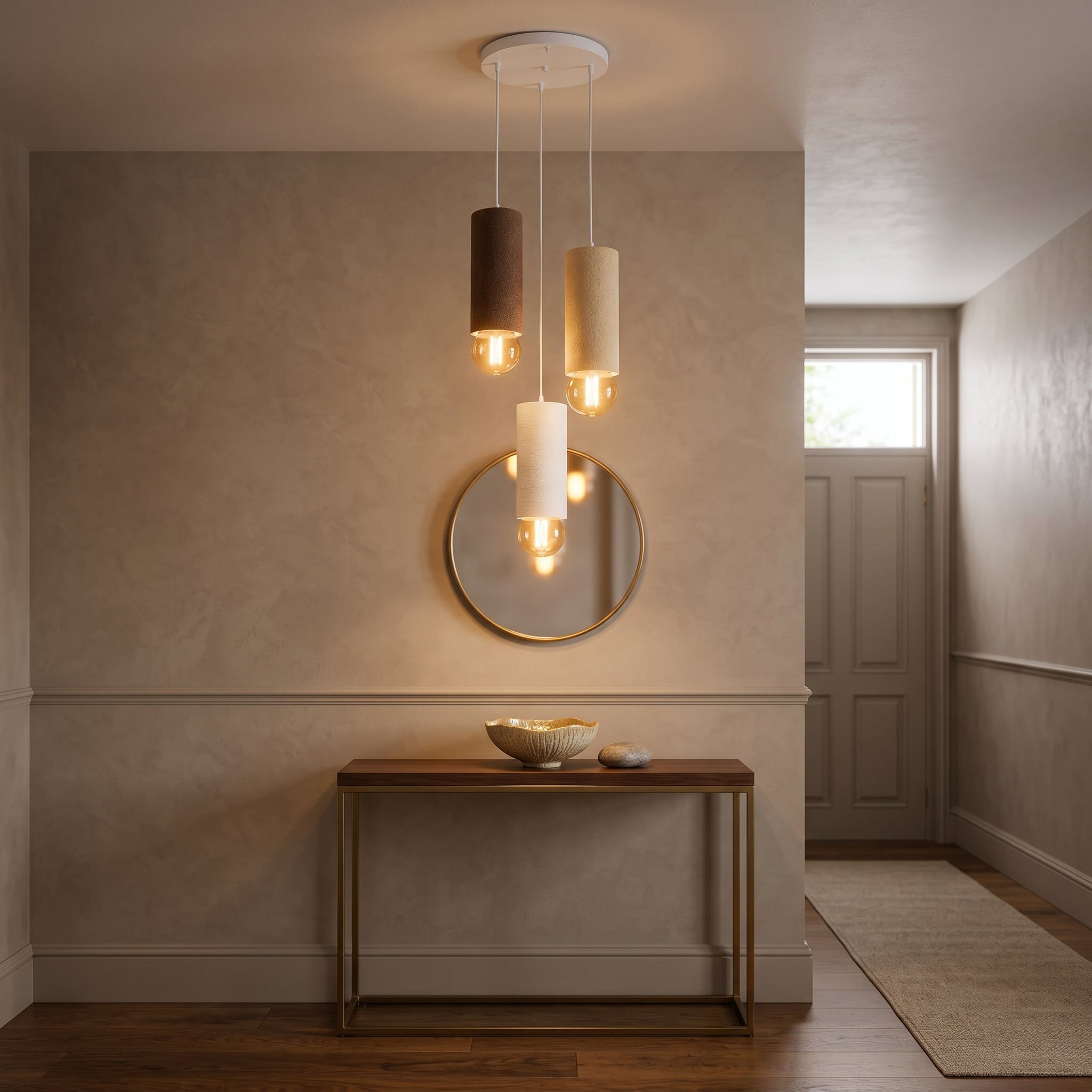 3-Light Cluster Pendant Light – Modern Textured Cylinder Ceiling Fixture, 3D Printed