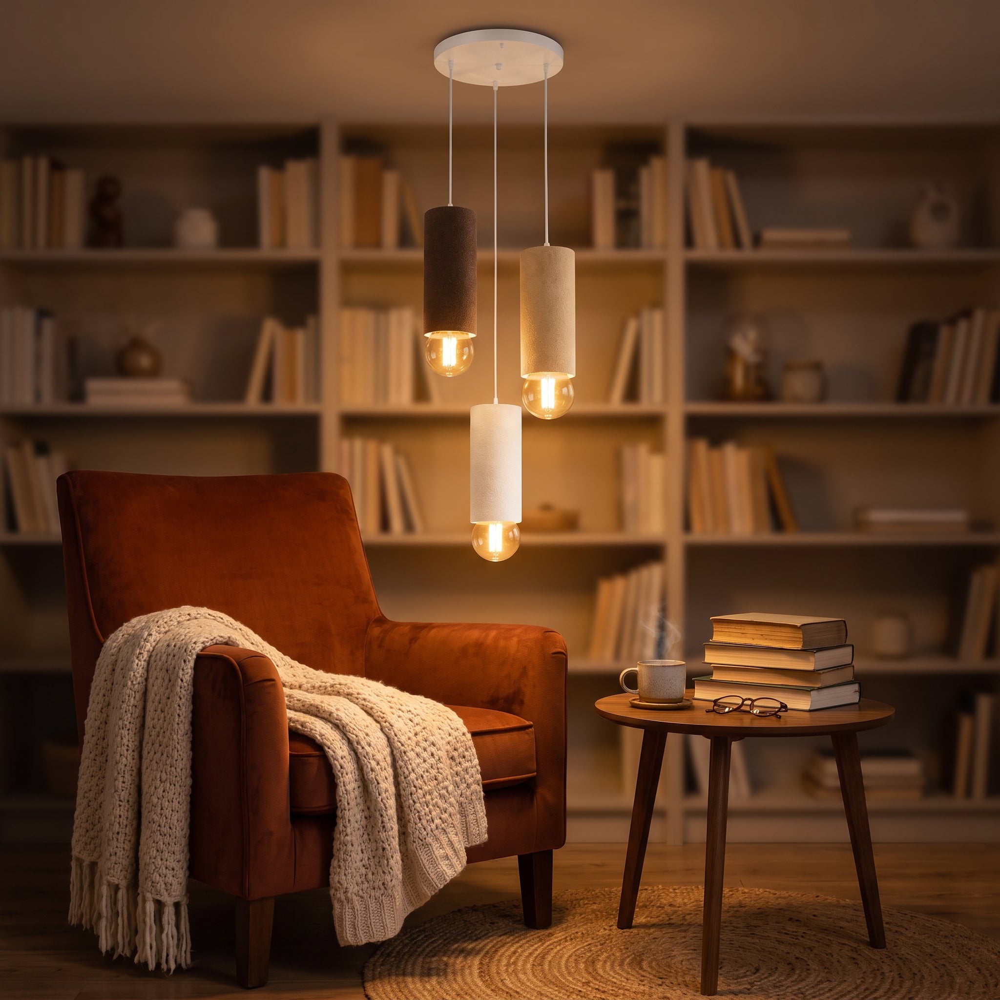 3-Light Cluster Pendant Light – Modern Textured Cylinder Ceiling Fixture, 3D Printed