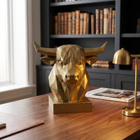 Geometric Bull Head Bust Sculpture — Modern Low-Poly Gold Resin Decor 3