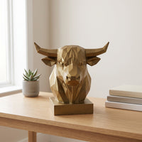 Geometric Bull Head Bust Sculpture — Modern Low-Poly Gold Resin Decor 5