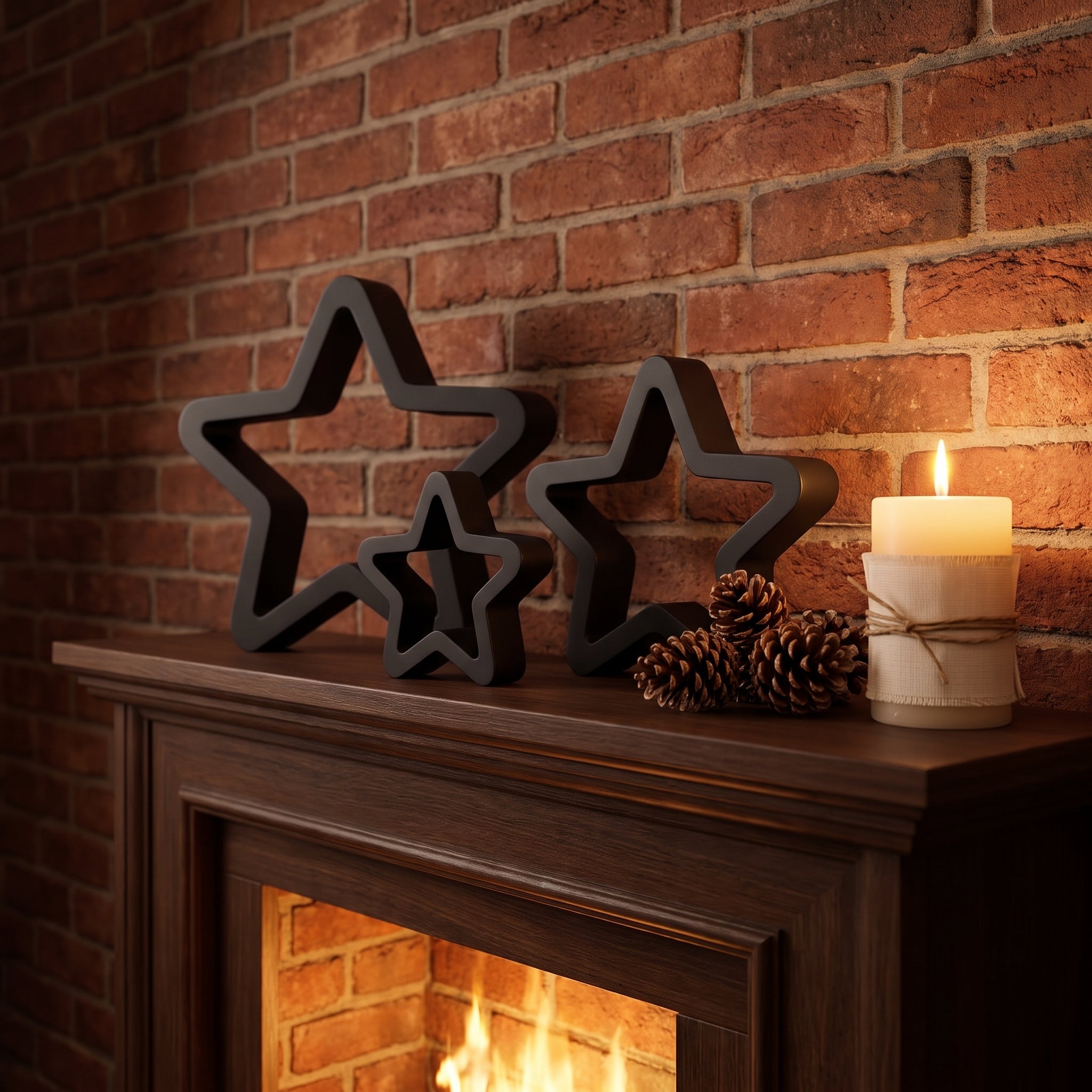 3-Piece Decorative Star Sculpture Set — Modern Geometric Shelf Decor, Matte Charcoal