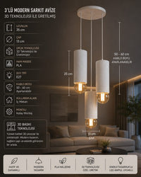 3-Light Cluster Pendant Light – Modern Textured Cylinder Ceiling Fixture, 3D Printed 1