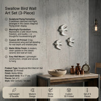 Swallow Bird Wall Art Set (3-Piece) — Sculptural Flying Birds Wall Decor 1