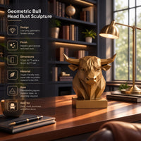 Geometric Bull Head Bust Sculpture — Modern Low-Poly Gold Resin Decor 1