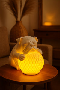 Bulldog Night Light, Sculptural Dog Table Lamp with Glowing Orb 6
