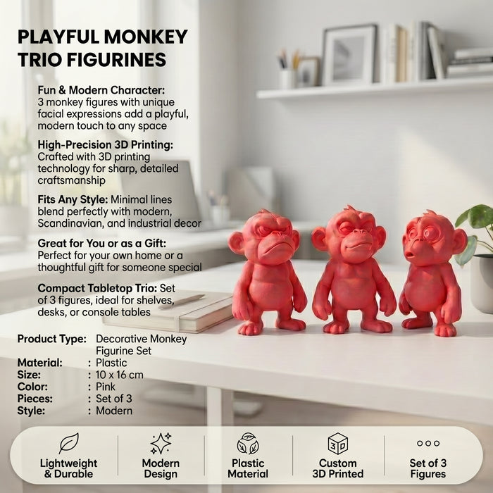 Curious Monkey Figurine Set (3-Piece) — Playful Sculptural Decor