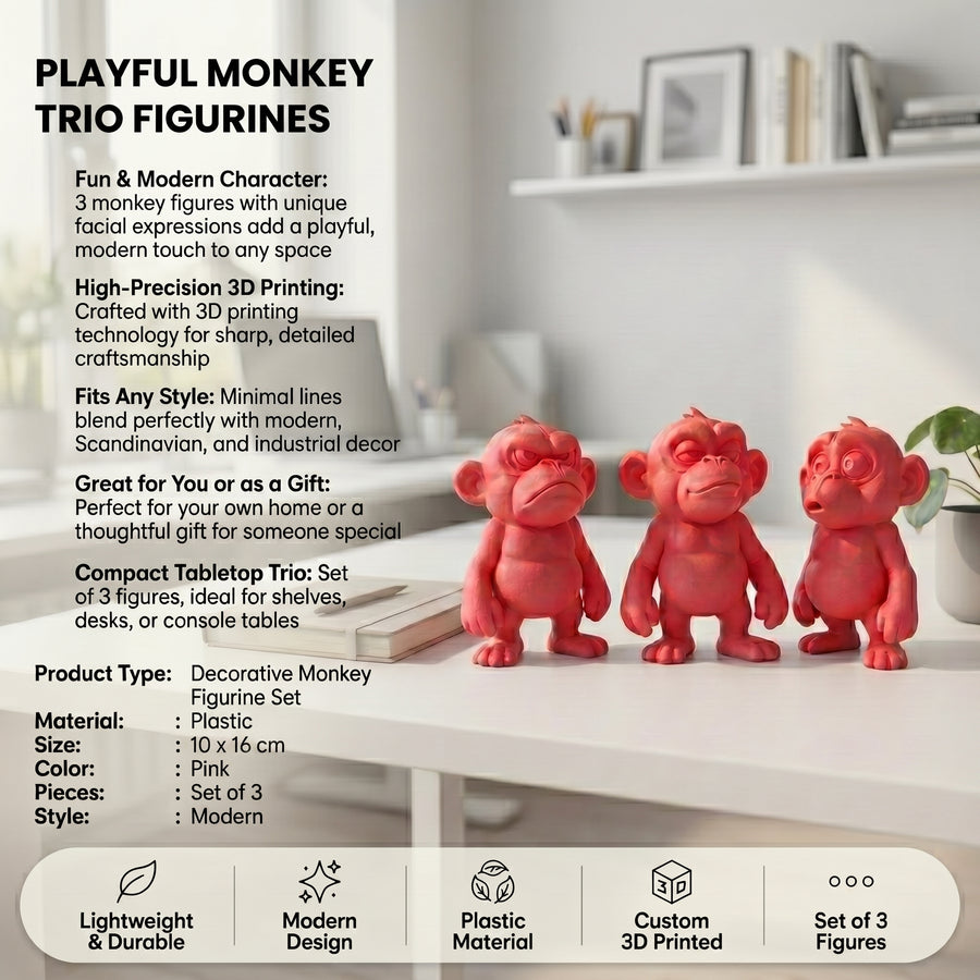 Curious Monkey Figurine Set (3-Piece) — Playful Sculptural Decor